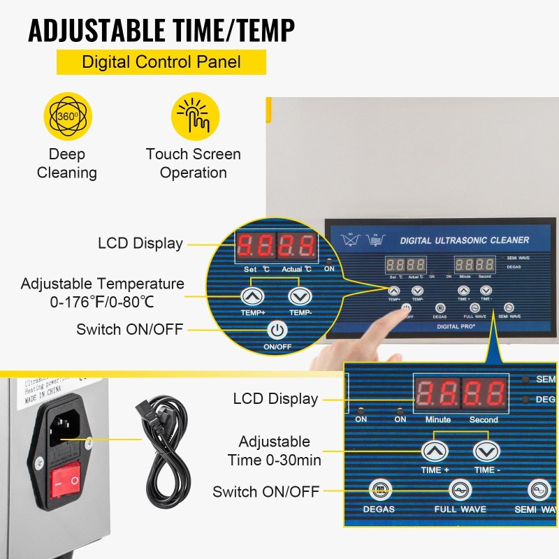 Ultraäänipesuri 30 L ruostumatonta terästä 28 ja 40 kHz lämmityksellä ajastimella