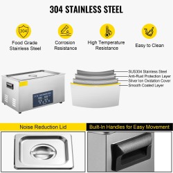 Ultraäänipesuri 30 L ruostumatonta terästä 28 ja 40 kHz lämmityksellä ajastimella