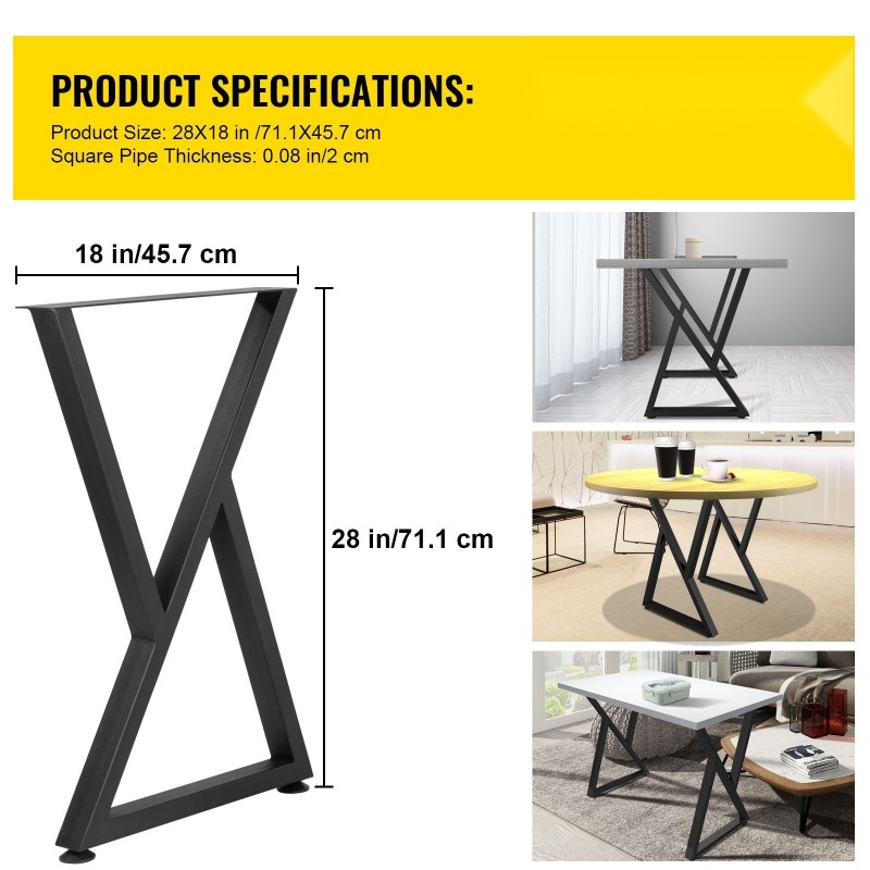 Pöydänjalat teräksiset Z-muotoiset korkeus 71,1 cm leveys 45,7 cm 2 kpl musta