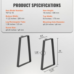 Trapetsinmuotoiset teräksiset pöydänjalat 2 kpl 406 mm säädettävät 181 kg kantavuus musta