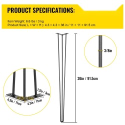 Hiuspinnapöydän jalat 91,5 cm hiiliteräs 4 kpl mustat kolmitankoiset