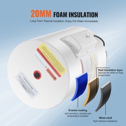 Sähköinen 40 litran lämminvesivaraaja kylmävalssattu hiiliteräs 1600 wattia sivuliitäntä roiskevesisuojattu