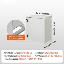 Sähkökaappi kylmävalssattua terästä 60x60x30 cm IP66 seinäkiinnitys sisä- ja ulkokäyttöön