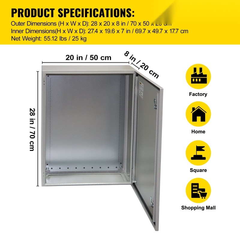 Sähkökotelo kylmävalssattu hiiliteräs 70x50x20 cm IP65 NEMA 4
