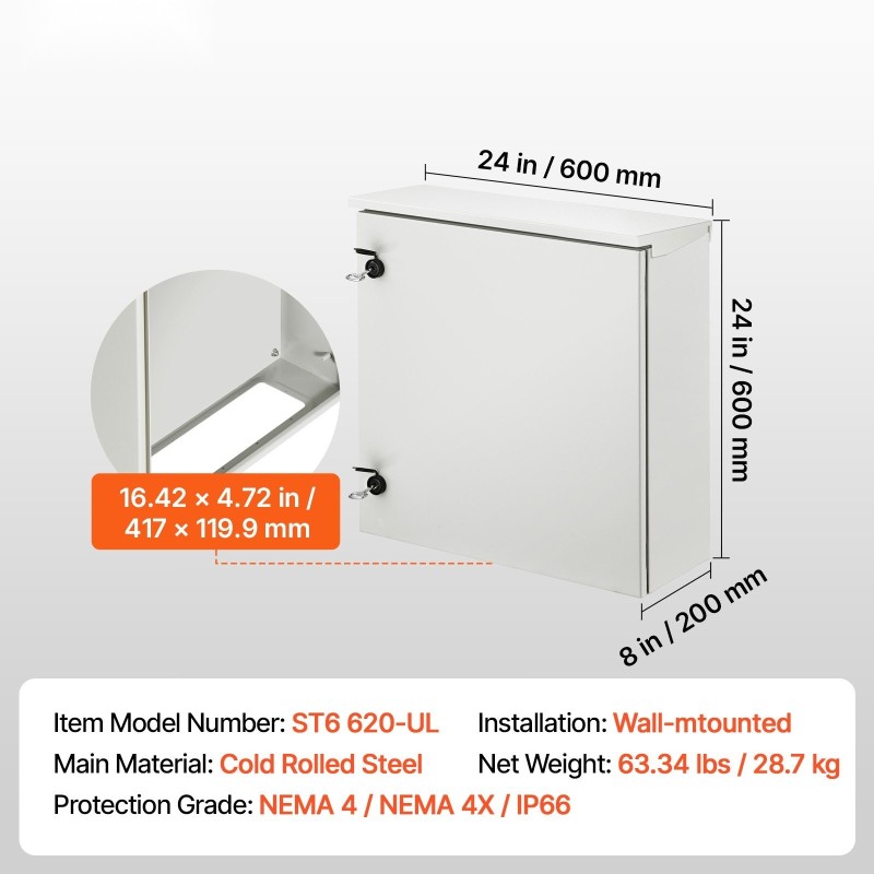 Sähkökeskuksen kotelo kylmävalssattu teräs 2 mm 60x60x20 cm NEMA 4 IP66 seinäasennus