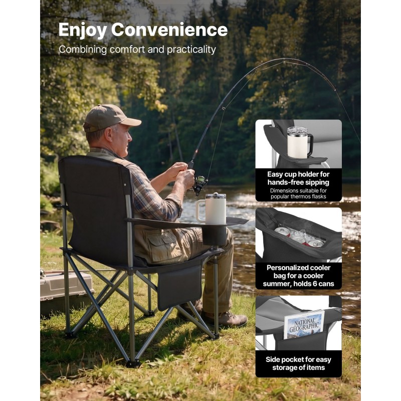Taitettava retkituoli ulkokäyttöön 600D Oxford kangas pehmustettu istuin teräsrunko sivutaskut 158 kg