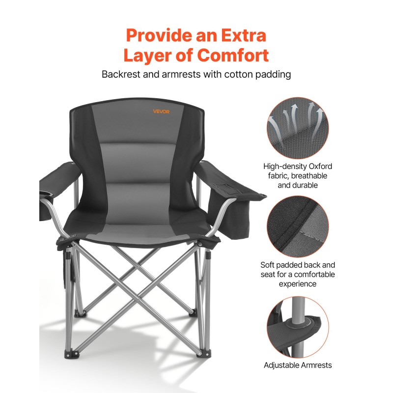 Taitettava retkituoli ulkokäyttöön 600D Oxford kangas pehmustettu istuin teräsrunko sivutaskut 158 kg