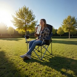 Taitettava retkituoli ulkokäyttöön 600D Oxford kangas pehmustettu istuin teräsrunko sivutaskut 158 kg