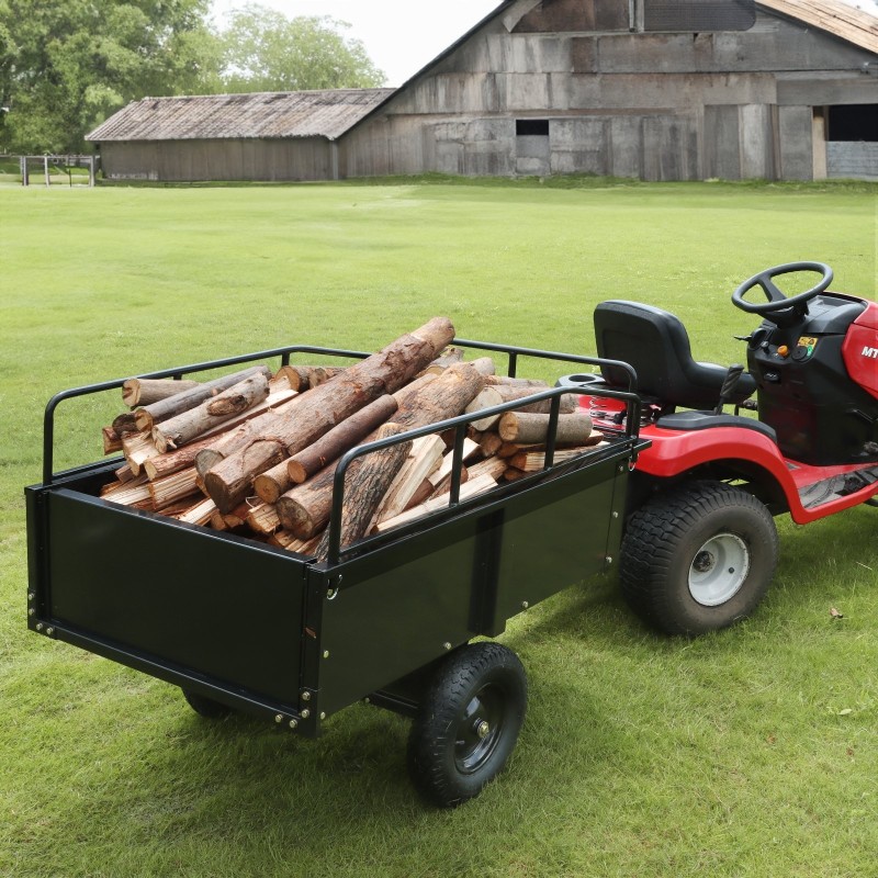 Teräksinen vedettävä kippikärry 340 kg 0,43 m³ irrotettavat laidat ajoleikkureihin ja traktoreihin