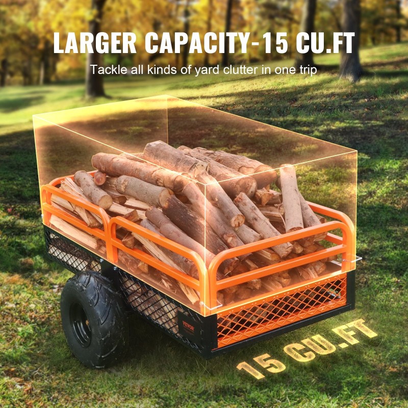 Teräsinen vedettävä kippikärry kantavuus 680 kg 15 kuutiojalkaa irrotettavilla laidoilla
