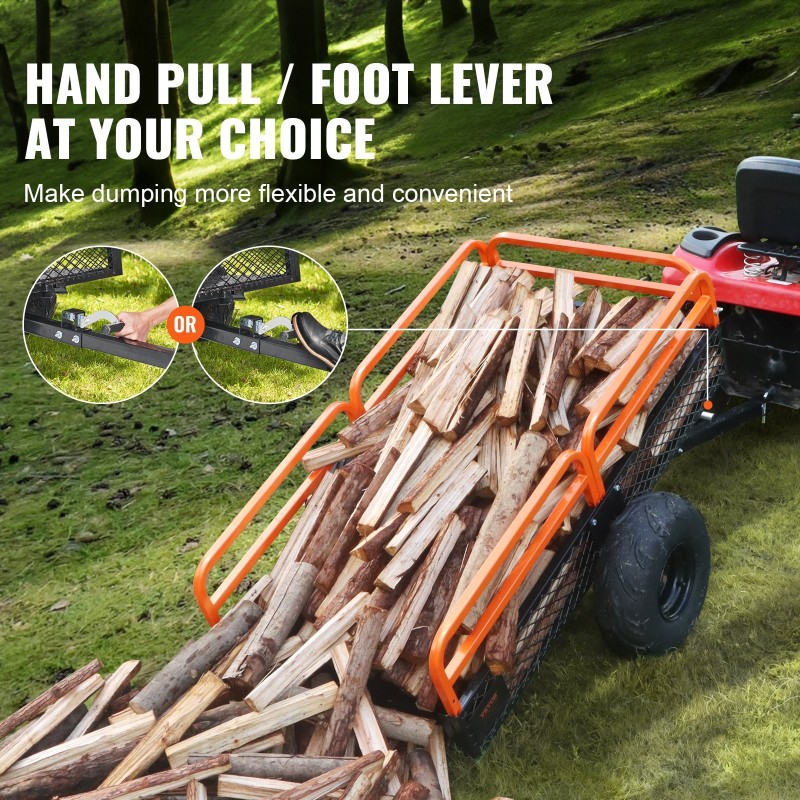 Teräsinen vedettävä kippikärry kantavuus 680 kg 15 kuutiojalkaa irrotettavilla laidoilla