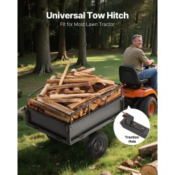 Teräksinen puutarhavaunu 227 kilogramman kantavuus mönkijän ja ruohonleikkurin perään 14 tuuman renkaat