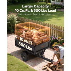 Teräksinen puutarhavaunu 227 kilogramman kantavuus mönkijän ja ruohonleikkurin perään 14 tuuman renkaat