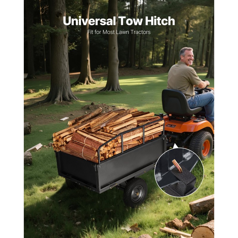 Teräksinen kippikärry puutarhaan 17 kuutiojalkaa 272 kilogramman kantavuus 16 tuuman renkaat