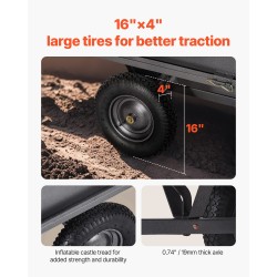 Teräksinen kippikärry puutarhaan 17 kuutiojalkaa 272 kilogramman kantavuus 16 tuuman renkaat