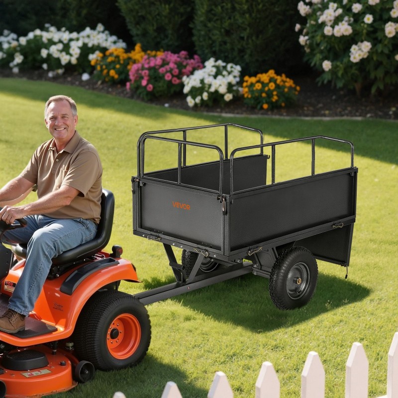 Teräksinen kippikärry puutarhaan 17 kuutiojalkaa 272 kilogramman kantavuus 16 tuuman renkaat