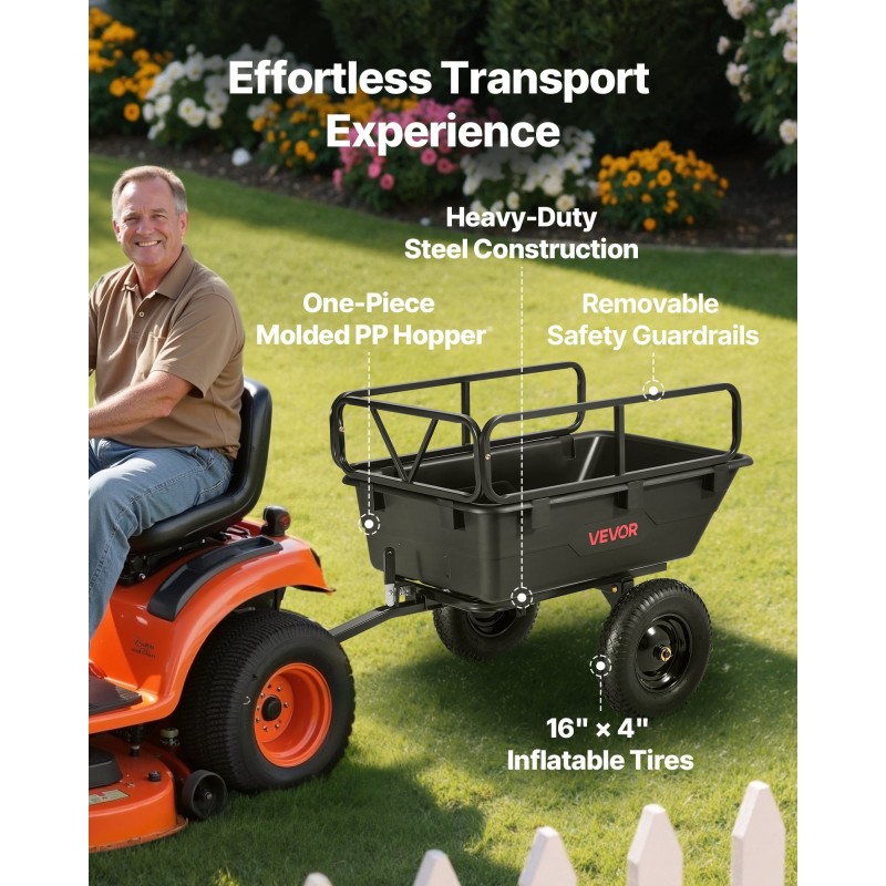 Puutarhavaunu PP-muovikori 10 kuutiojalkaa 227 kilogramman kantavuus 16 tuuman renkaat