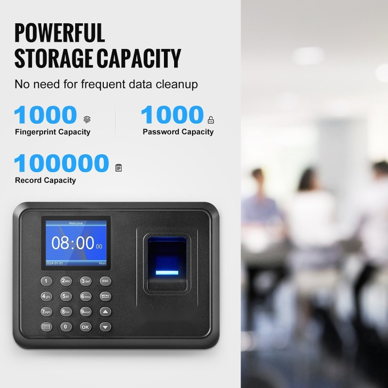 Työajanseurantalaite sormenjälkitunnistuksella ja salasanalla 2,4-tuumainen näyttö USB-muistille seinäkiinnitys