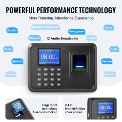 Työajanseurantalaite sormenjälkitunnistuksella ja salasanalla 2,4-tuumainen näyttö USB-muistille seinäkiinnitys
