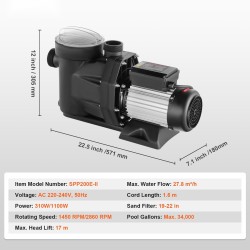 Uima-allaspumppu 1100W 1,5 hv kaksinopeuksinen PP-kotelo 27800 litraa tunnissa
