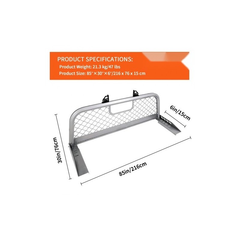 Alumiiniverkkoinen ohjaamosuojaristikko pickupin kuormatilan etureunaan 136 kg kantavuus