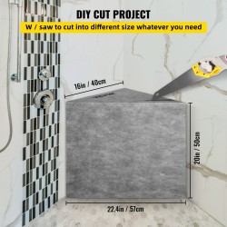 Laatoitettava EPS-komposiittinen suihkuistuin nurkkaan 57x40x50 cm vesitiivis 200 kg kantavuus