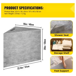 Laatoitettava EPS-komposiittinen suihkuistuin nurkkaan 57x40x50 cm vesitiivis 200 kg kantavuus