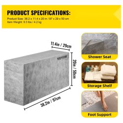 Laatoitettava suihkupenkki EPS-komposiitti 97 x 29 x 50 cm vesitiivis 200 kg