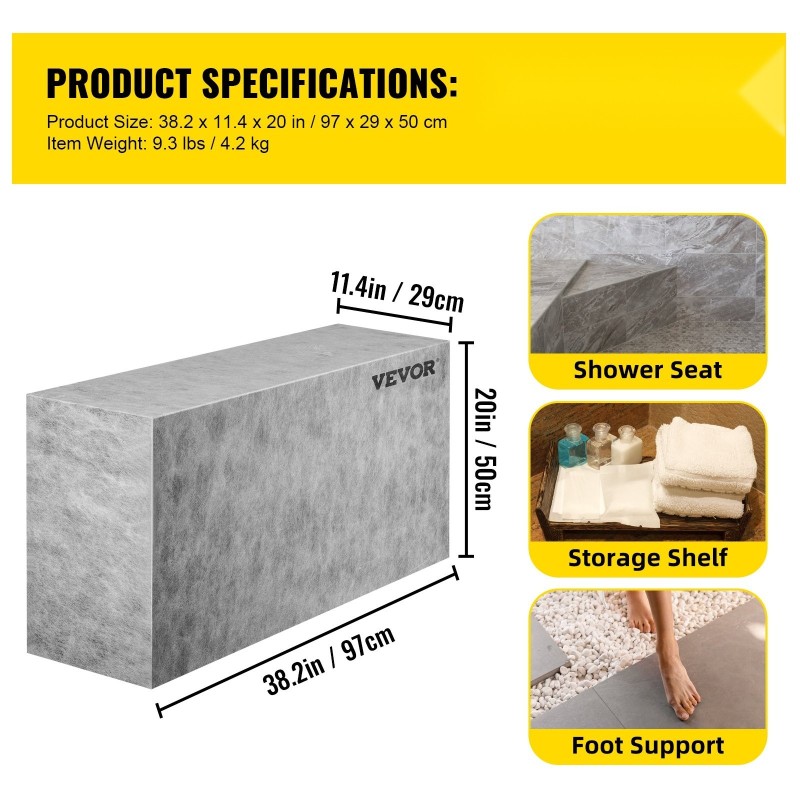 Laatoitettava suihkupenkki EPS-komposiitti 97 x 29 x 50 cm vesitiivis 200 kg