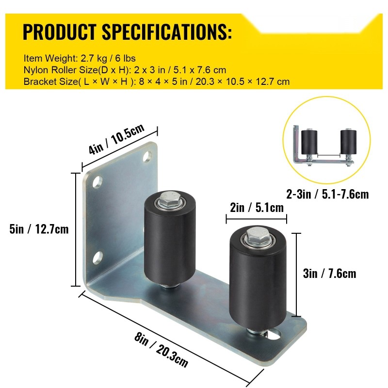 Portin ohjainrullasarja L-muotoisella sinkityllä teräskiinnikkeellä ja nailonrullilla 2 kpl