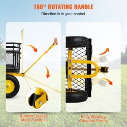 Teräs puutarhavaunu 408 kilogramman kantavuudella irrotettavilla verkkolaidoilla kääntyvällä vetoaisalla 25,4 senttimetrin