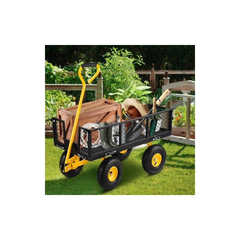 Teräs puutarhavaunu 408 kilogramman kantavuudella irrotettavilla verkkolaidoilla kääntyvällä vetoaisalla 25,4 senttimetrin
