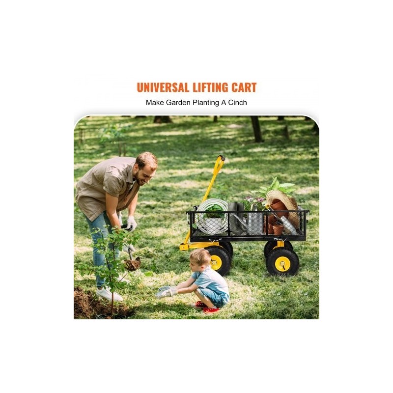 Teräksinen puutarhavaunu 227 kg irrotettavat verkkosivut 25,4 cm kumirenkaat 180 asteen kahva