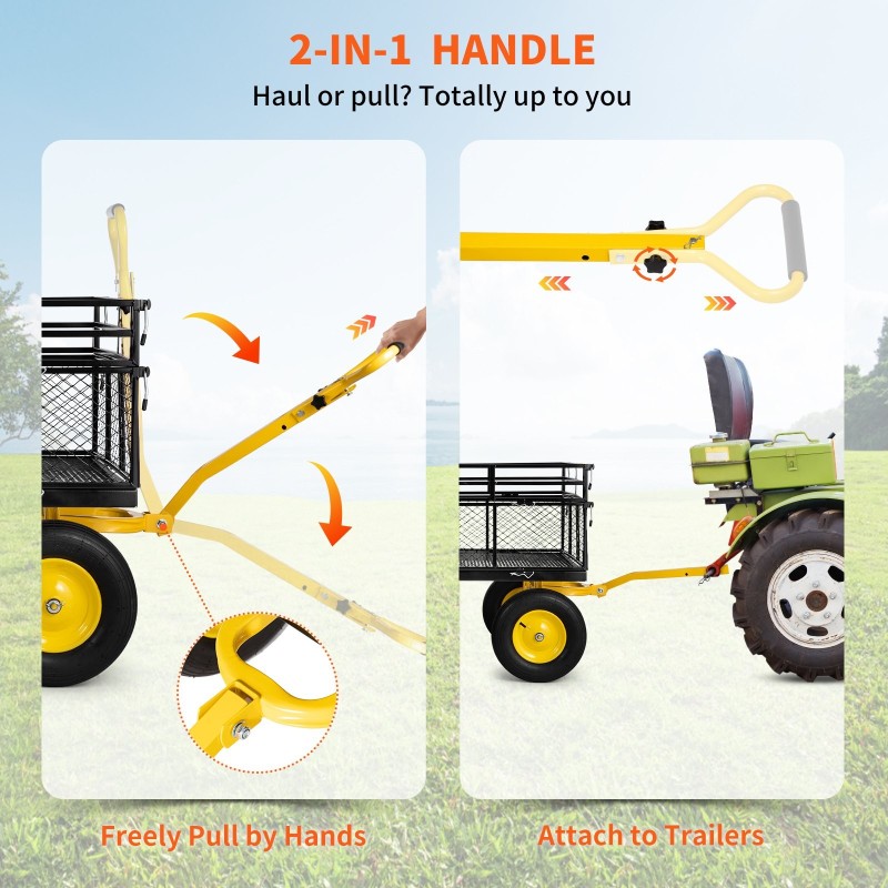 Teräksinen puutarhavaunu kuusisataakolmekymmentäviisi kilogramman kantavuus irrotettavat verkkosivut kaksitoiminen kahva