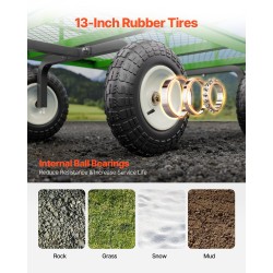 Teräksinen puutarhavaunu 544 kilogramman kantavuus irrotettavat verkkolaidat 13 tuuman renkailla