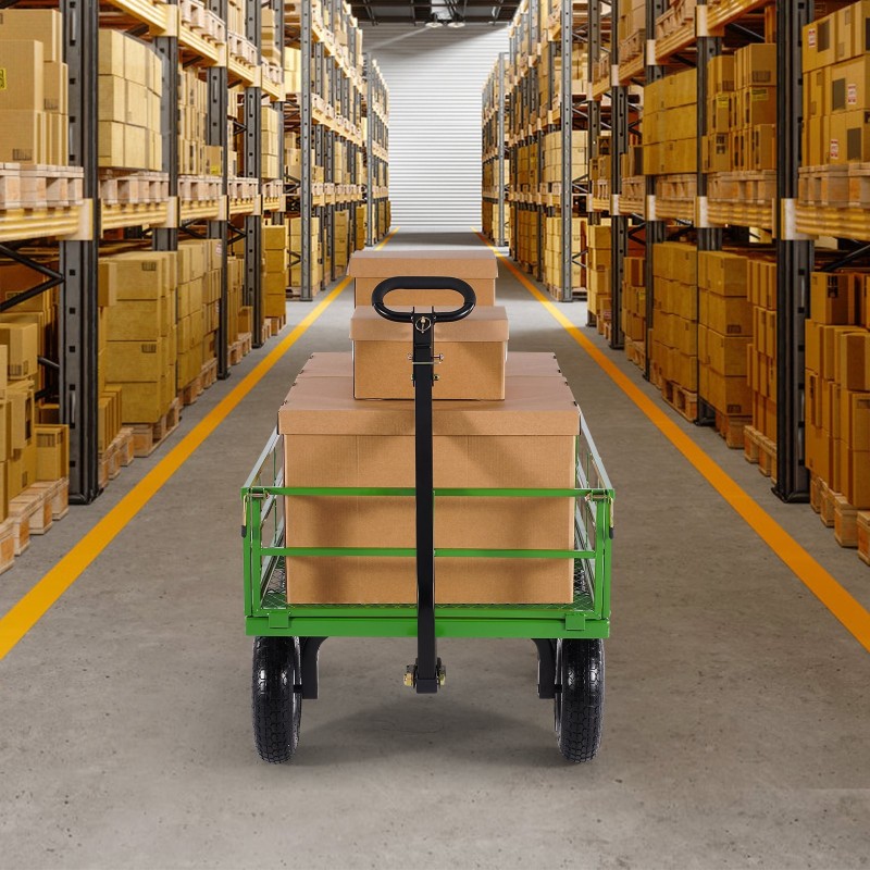 Teräksinen puutarhavaunu 544 kilogramman kantavuus irrotettavat verkkolaidat 13 tuuman renkailla