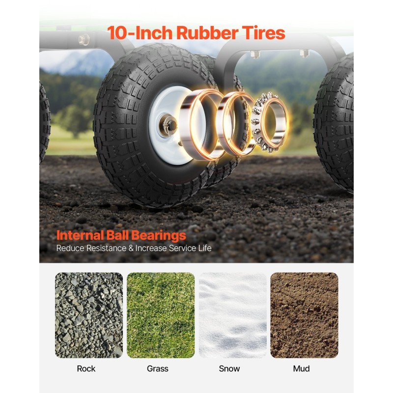 Teräksinen puutarhavaunu 308 kg kantavuus irrotettavat sivulaidat 10 tuuman renkailla