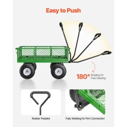 Teräksinen puutarhavaunu 308 kg kantavuus irrotettavat sivulaidat 10 tuuman renkailla