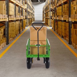 Teräksinen puutarhavaunu 308 kg kantavuus irrotettavat sivulaidat 10 tuuman renkailla