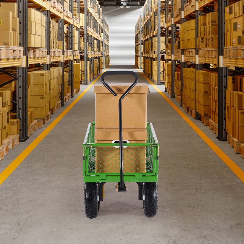 Teräksinen puutarhavaunu 308 kg kantavuus irrotettavat sivulaidat 10 tuuman renkailla