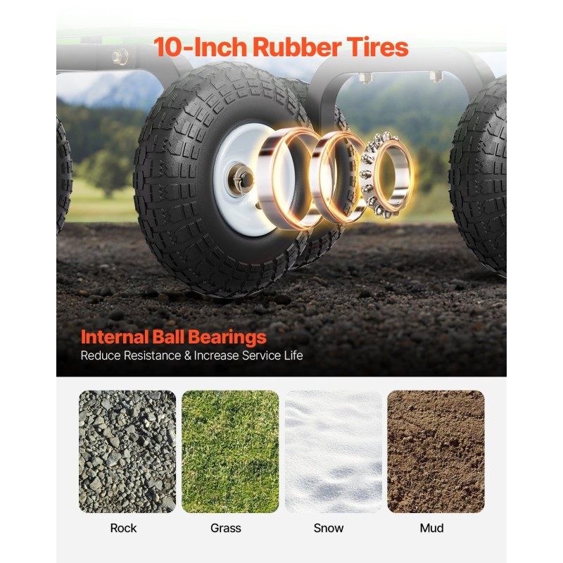 Teräksinen puutarhavaunu 408 kg kantavuus irrotettavat verkkosivulaidat 10 tuuman renkaat