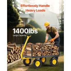 Teräksinen puutarhavaunu 635kg kantavuus irrotettavat verkkolaidat 13-tuumaiset maastorenkaat 180-asteinen aisa