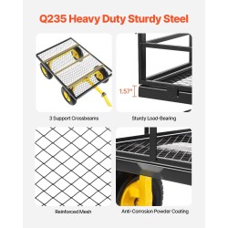 Teräksinen puutarhavaunu 635kg kantavuus irrotettavat verkkolaidat 13-tuumaiset maastorenkaat 180-asteinen aisa