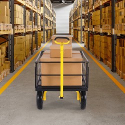 Teräksinen puutarhavaunu 635kg kantavuus irrotettavat verkkolaidat 13-tuumaiset maastorenkaat 180-asteinen aisa