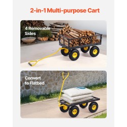 Teräksinen puutarhavaunu 226 kg kantavuus irrotettavat laidat 10-tuumaiset maastorenkaat säädettävä kahva