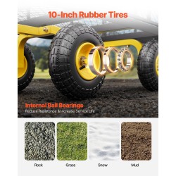 Teräksinen puutarhavaunu 226 kg kantavuus irrotettavat laidat 10-tuumaiset maastorenkaat säädettävä kahva