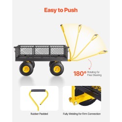 Teräksinen puutarhavaunu 408 kg kantavuus irrotettavat verkkolaidat 10-tuumaiset kumirenkaat säädettävä kahva