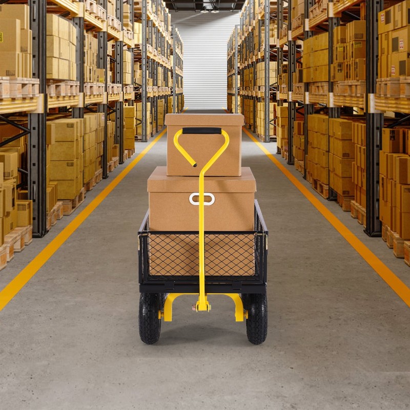 Teräksinen puutarhavaunu 408 kg kantavuus irrotettavat verkkolaidat 10-tuumaiset kumirenkaat säädettävä kahva