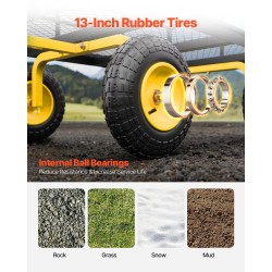 Teräksinen puutarhavaunu 544 kg kantavuus 13-tuumaisilla maastorenkailla irrotettavilla verkkosivuilla kaksoiskäyttöisellä