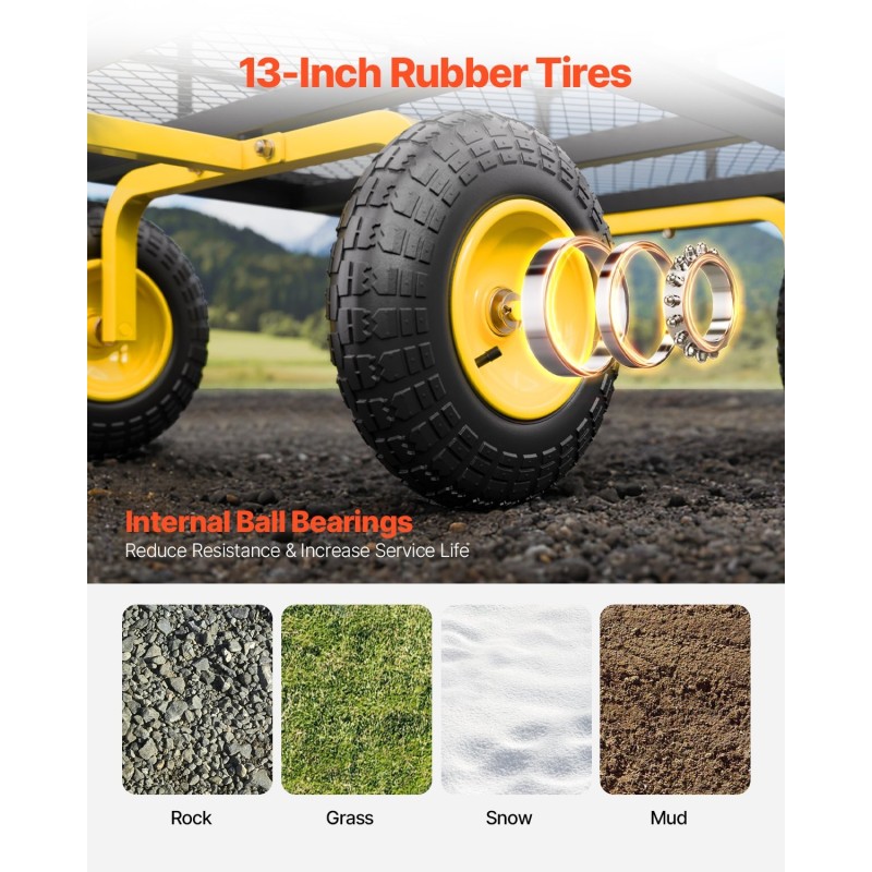 Teräksinen puutarhavaunu 544 kg kantavuus 13-tuumaisilla maastorenkailla irrotettavilla verkkosivuilla kaksoiskäyttöisellä